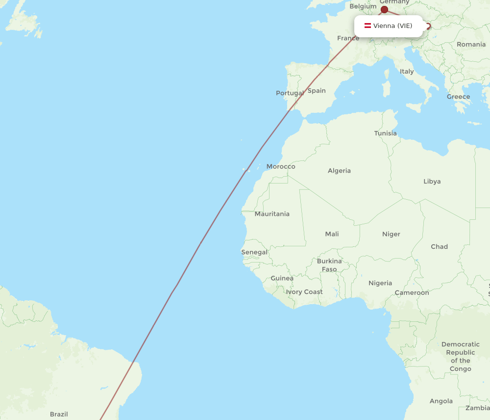 Vienna - Curitiba route map and flight paths
