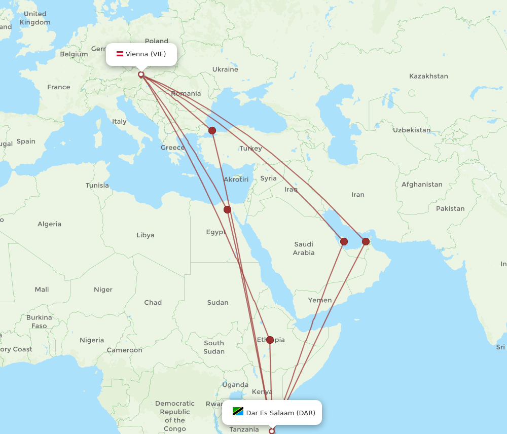 VIE-DAR flight routes