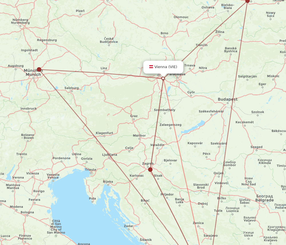 VIE to DBV flights and routes map