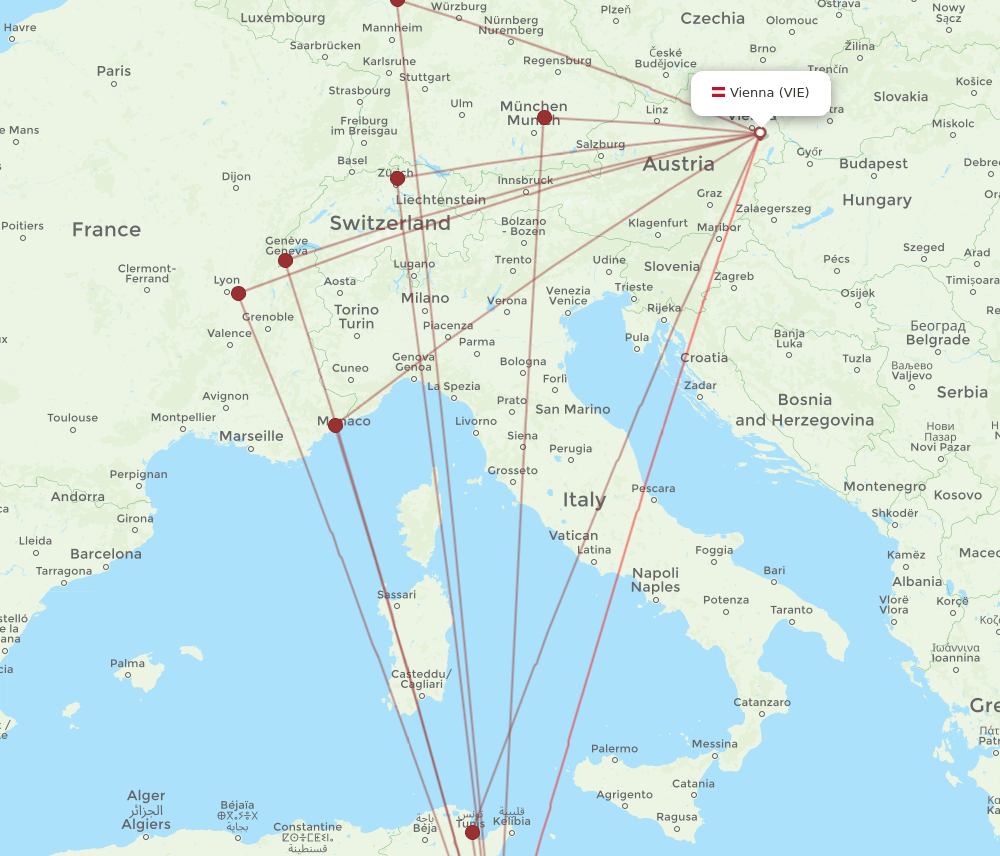 VIE-DJE flight routes