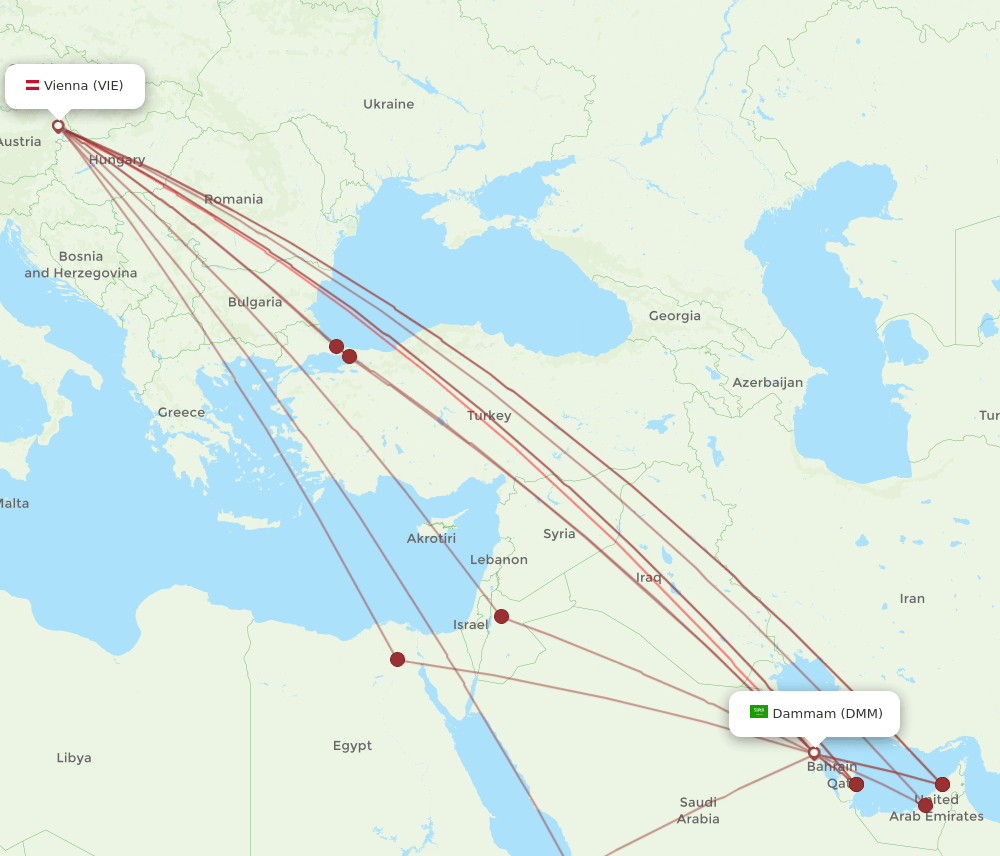 VIE to DMM flights and routes map