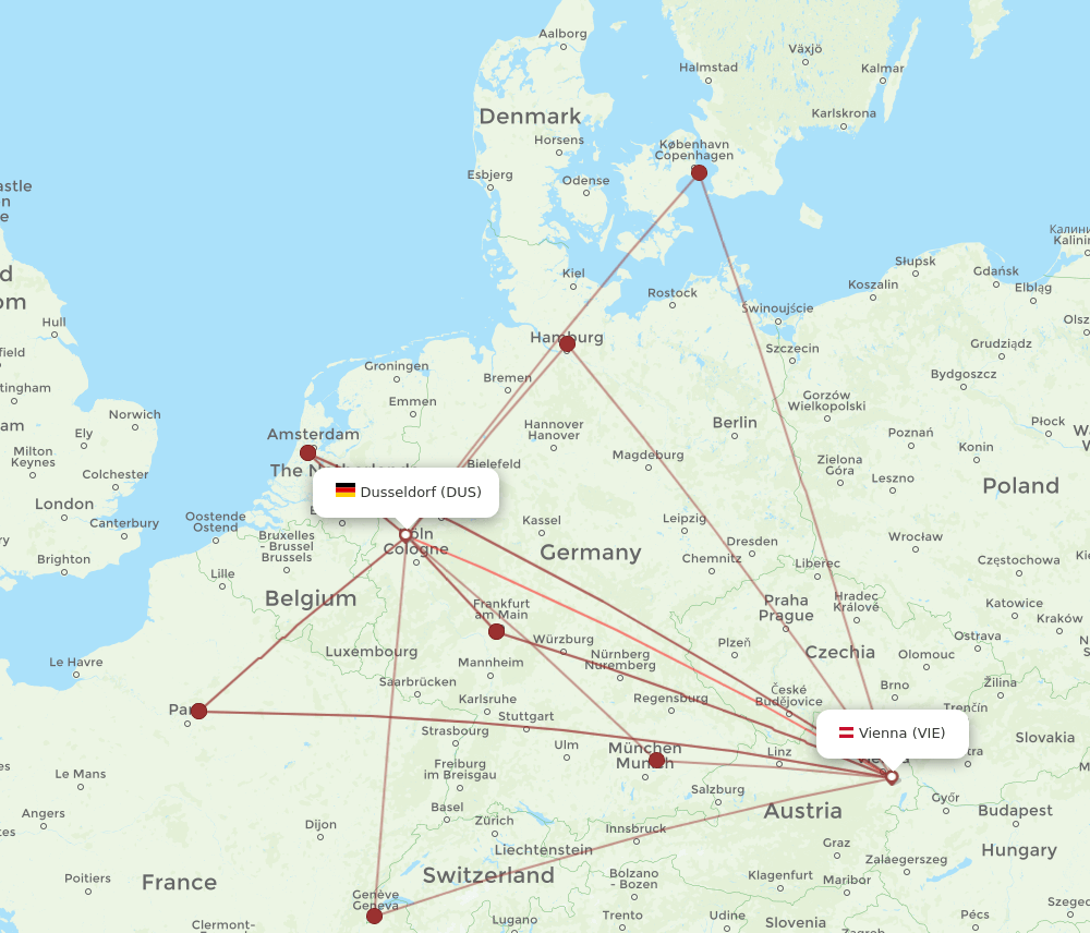 VIE-DUS flight routes