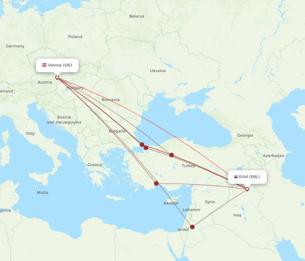 VIE-EBL flight routes