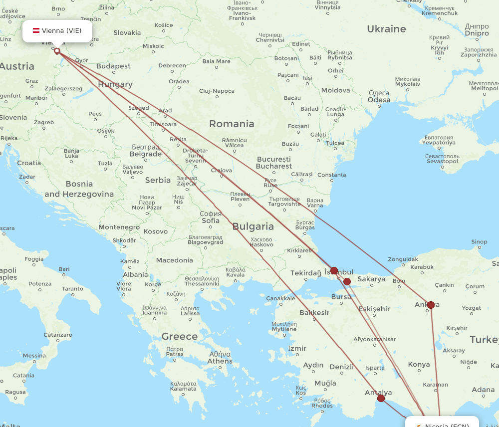 VIE-ECN flight routes