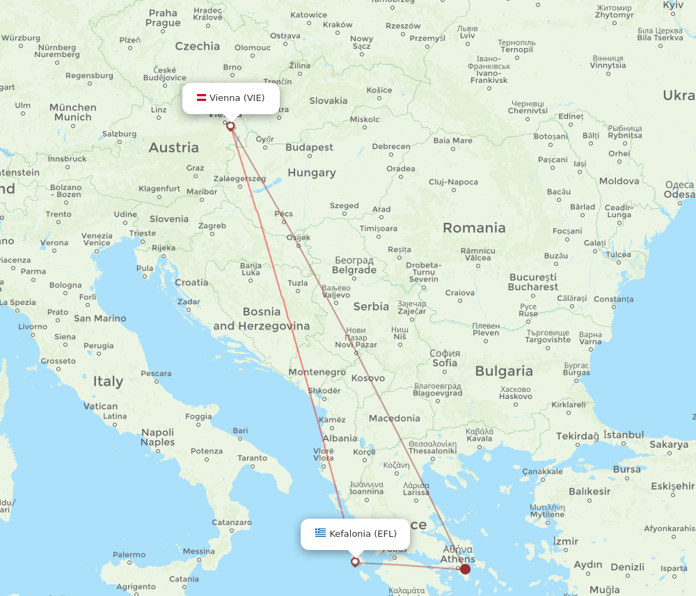 EFL to VIE flights and routes map