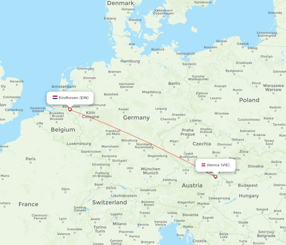 Vienna - Eindhoven route map and flight paths