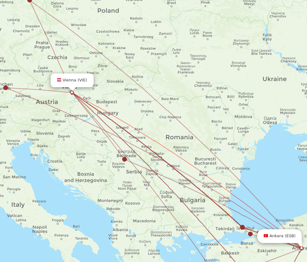 VIE to ESB flights and routes map