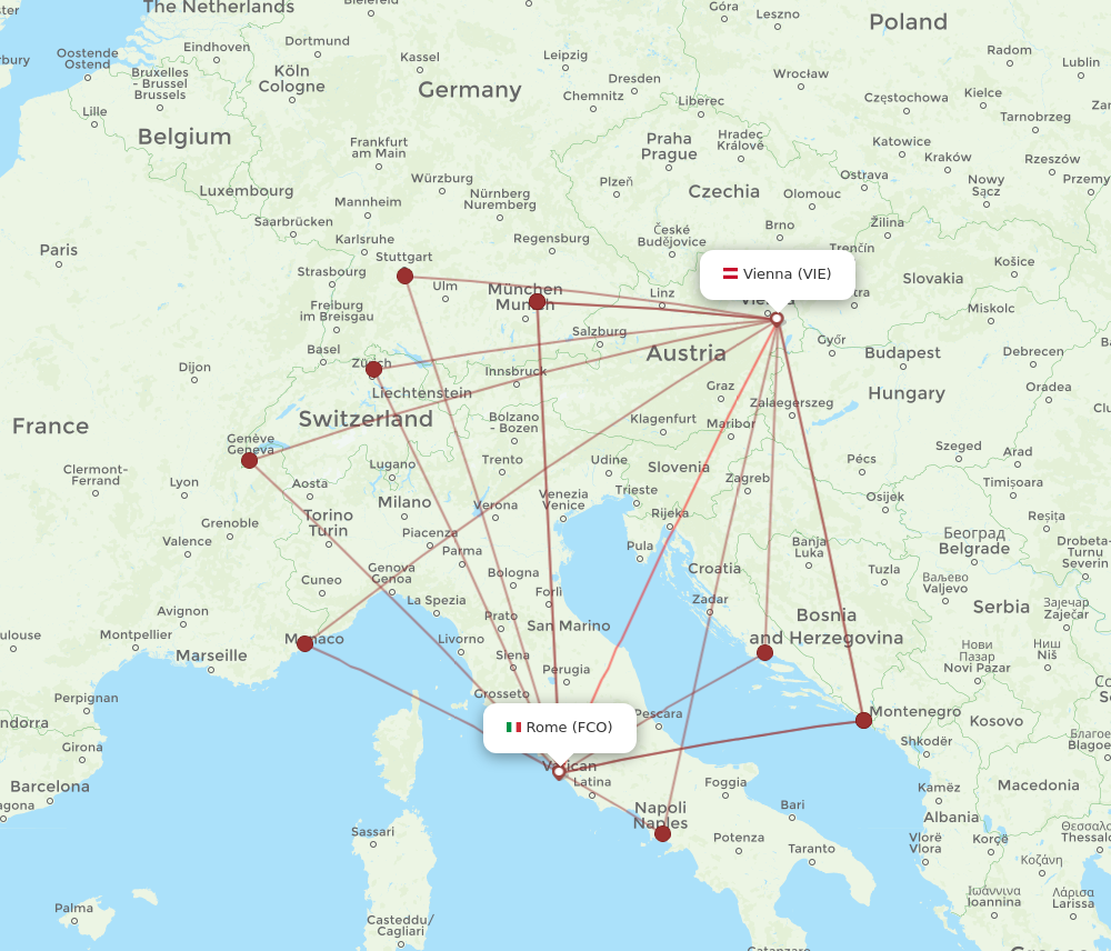 VIE to FCO flights and routes map