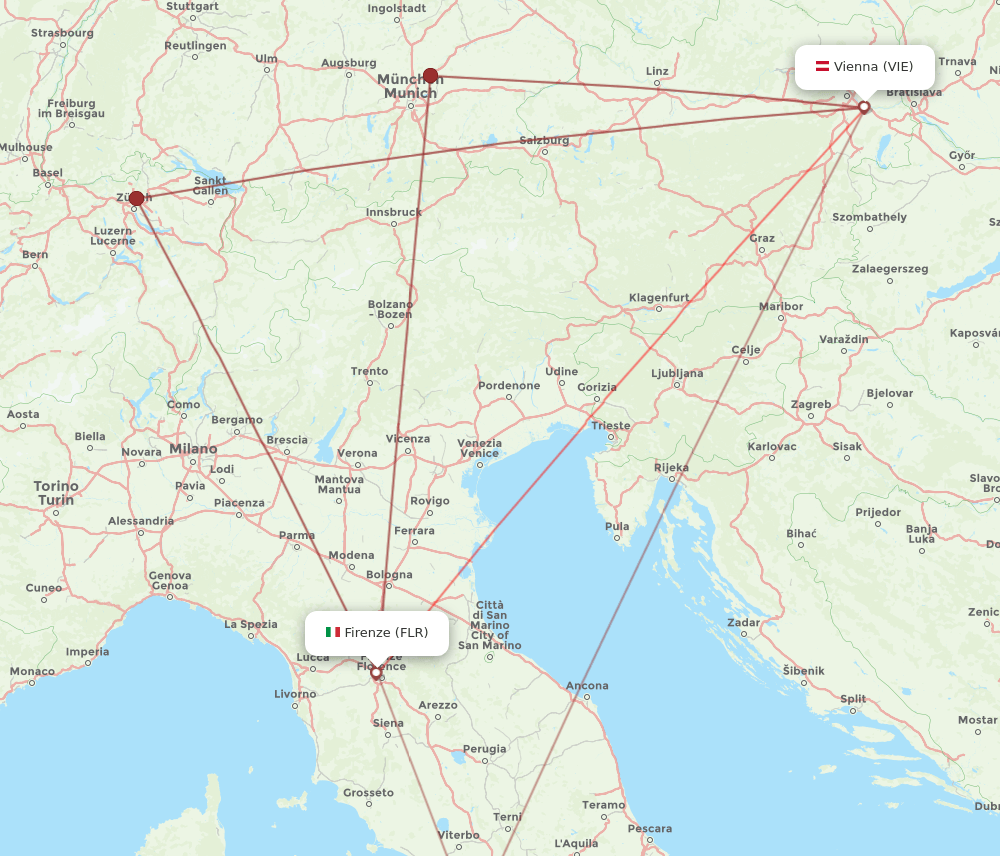 VIE to FLR flights and routes map