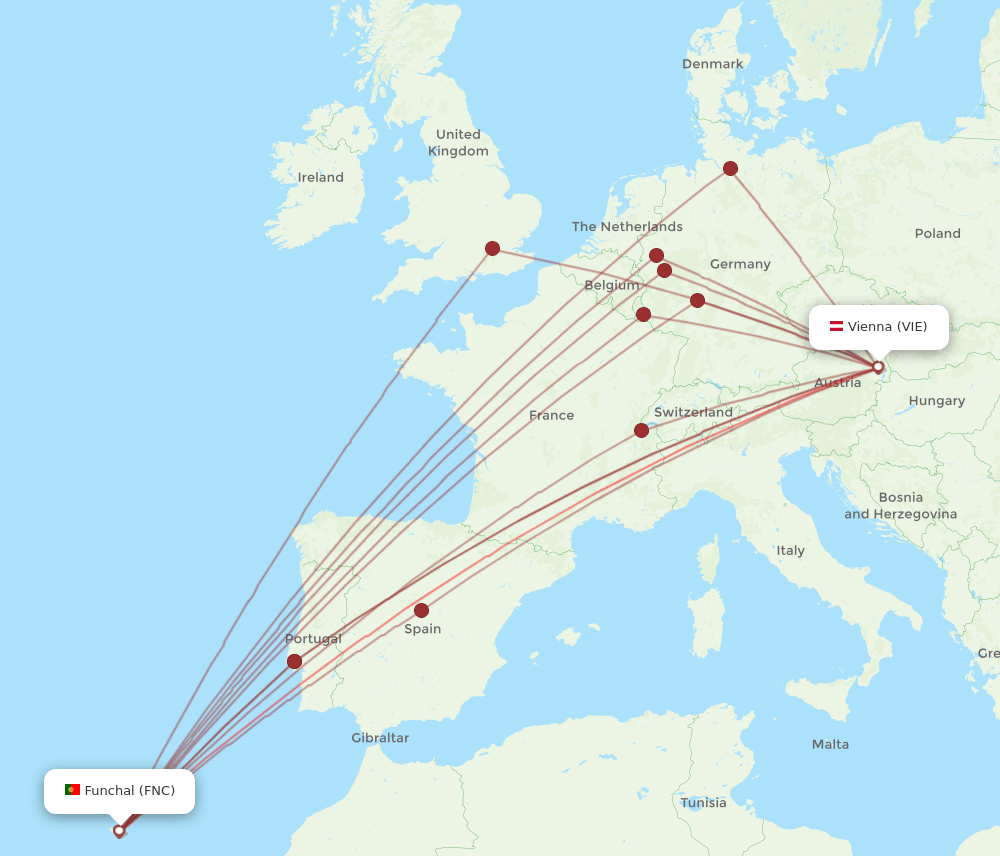 VIE to FNC flights and routes map