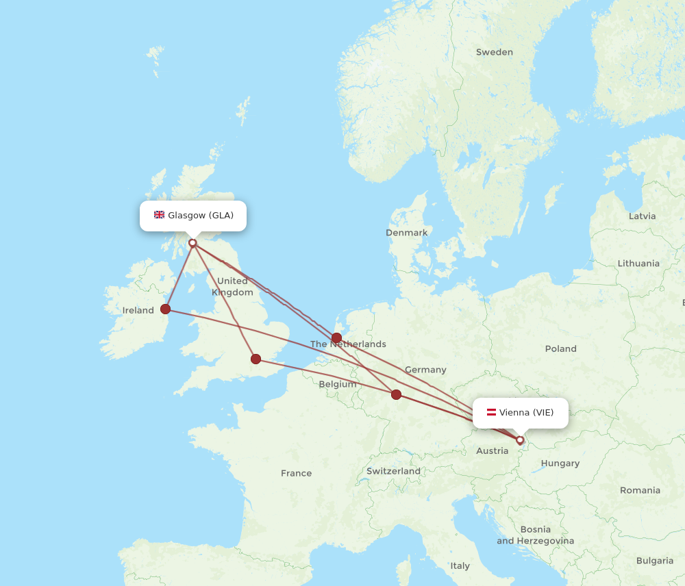 VIE to GLA flights and routes map