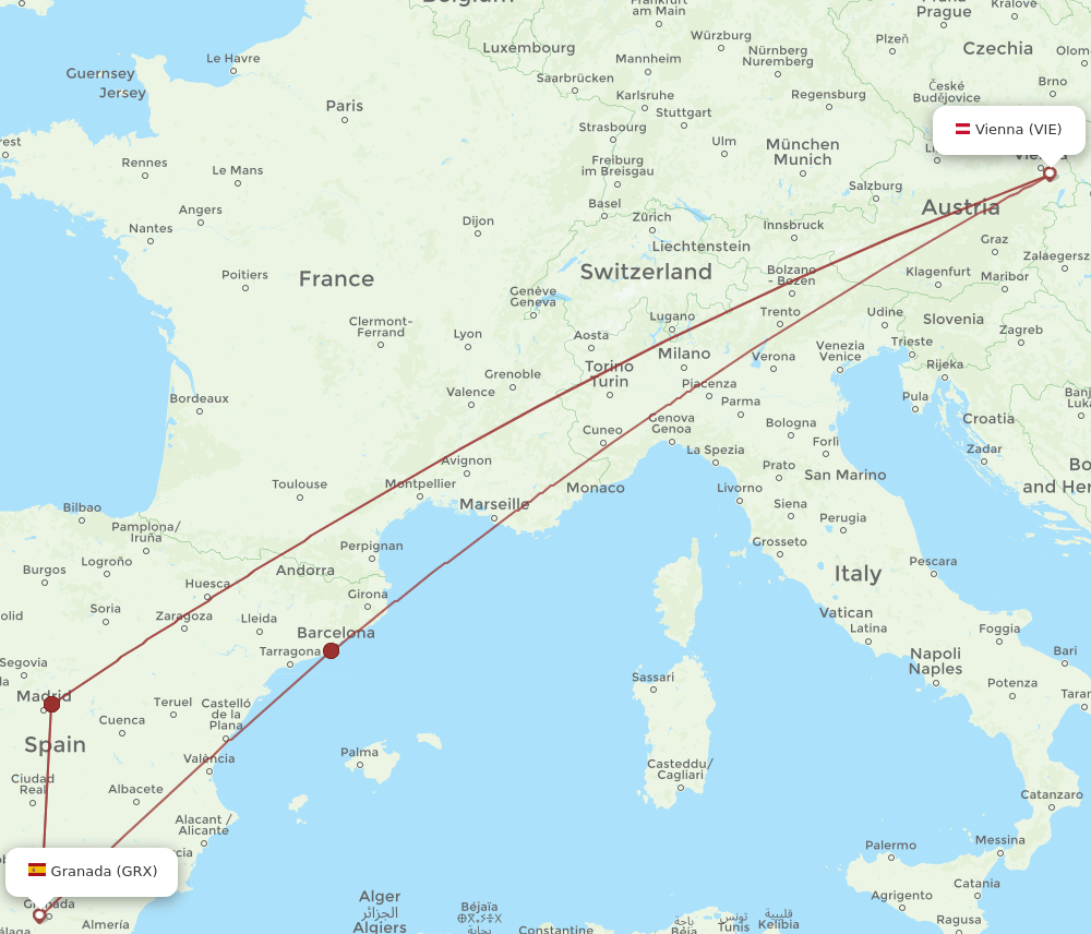 VIE-GRX flight routes