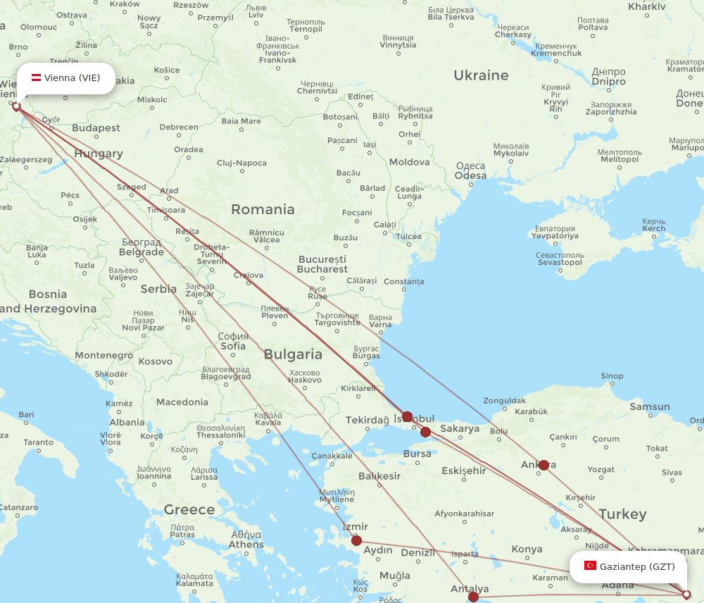VIE-GZT flight routes