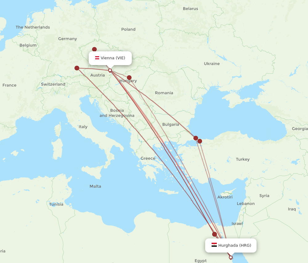 VIE to HRG flights and routes map