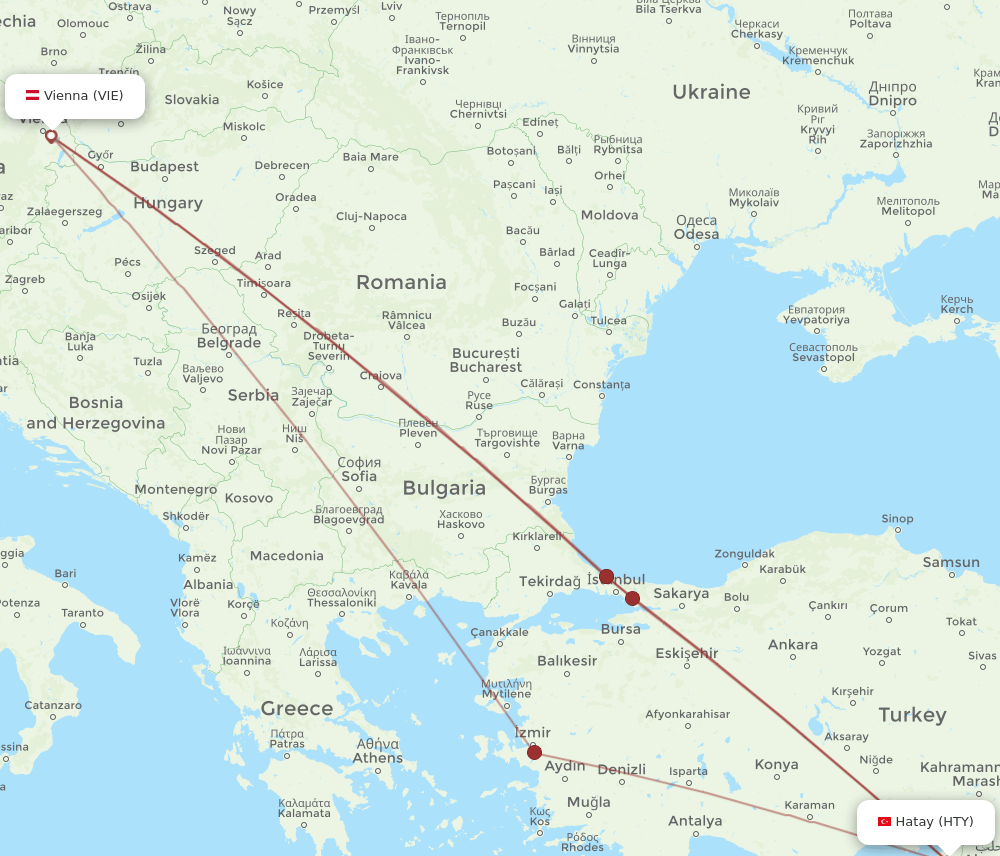 VIE to HTY flights and routes map