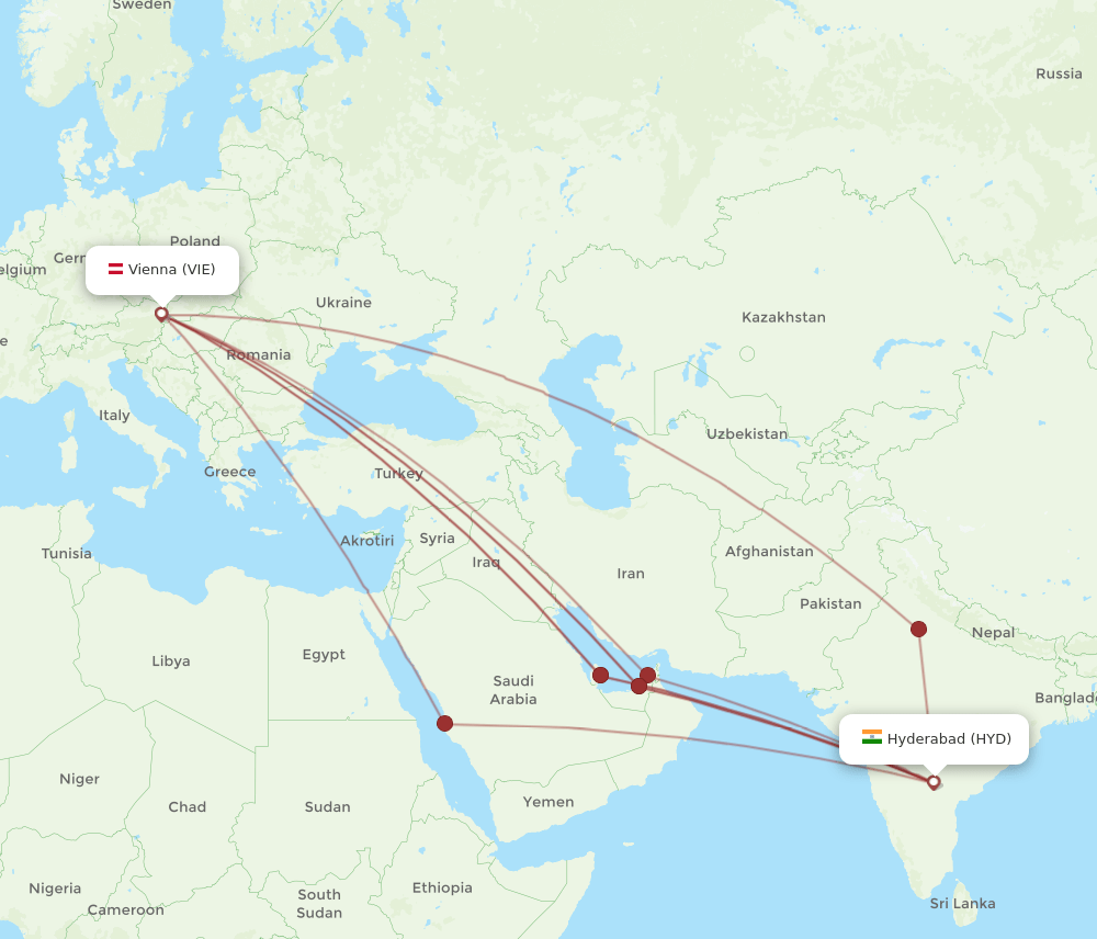 VIE-HYD flight routes