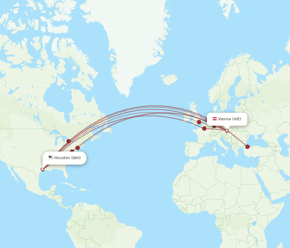 VIE-IAH flight routes