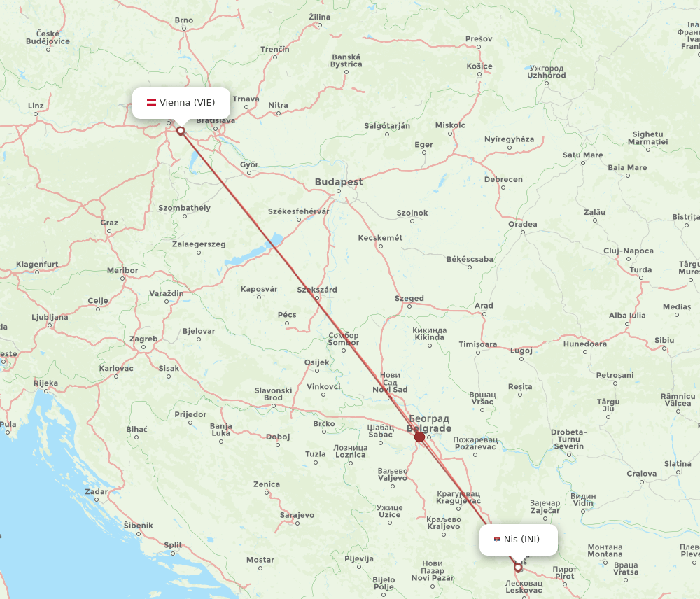 VIE to INI flights and routes map