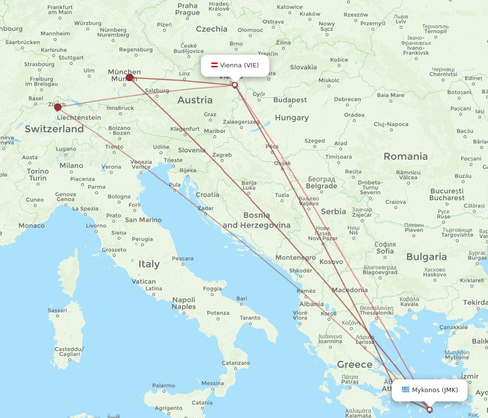 VIE to JMK flights and routes map