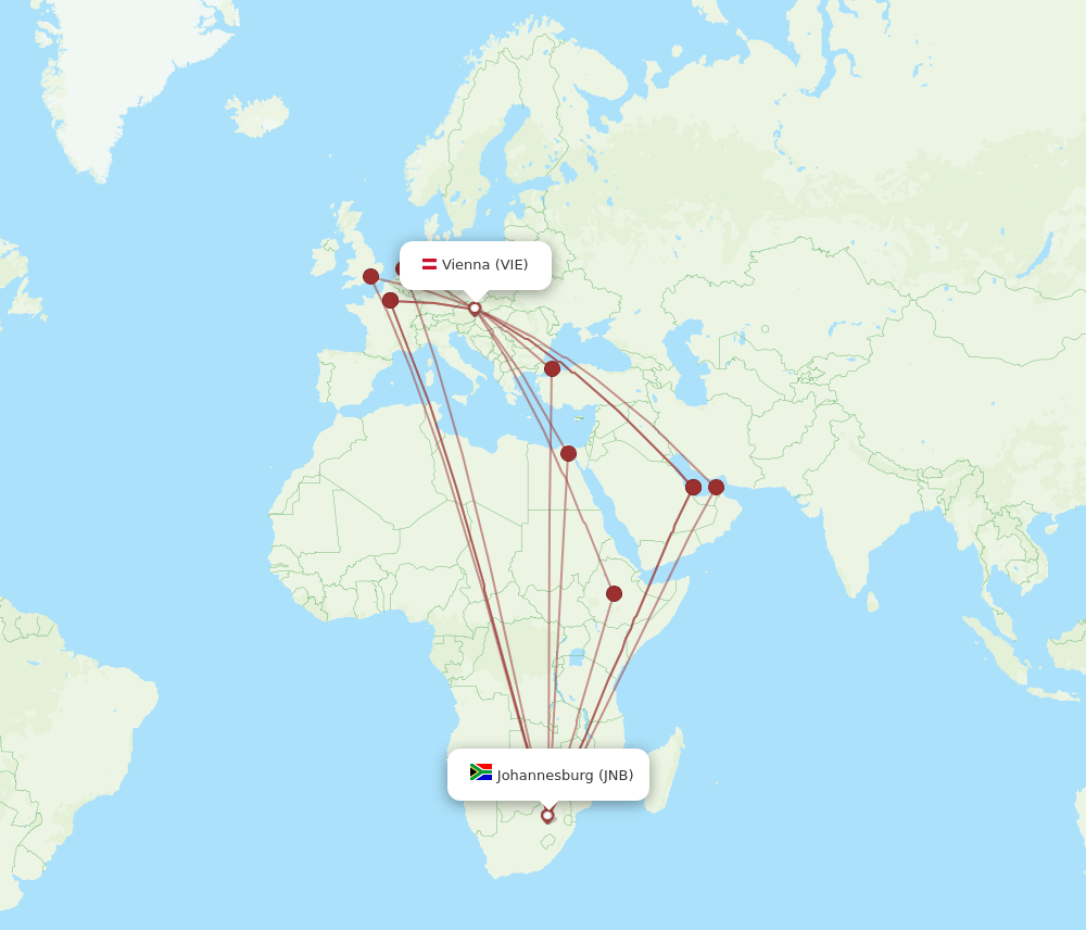 VIE-JNB flight routes