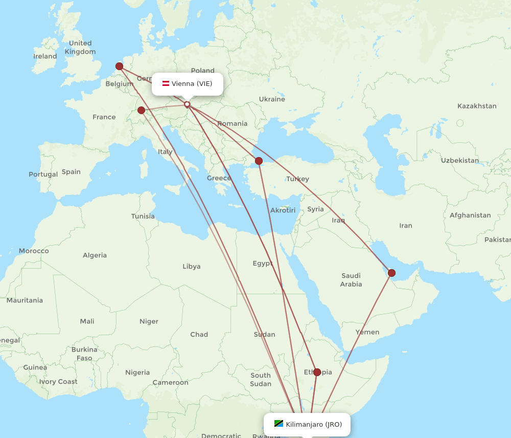 VIE-JRO flight routes