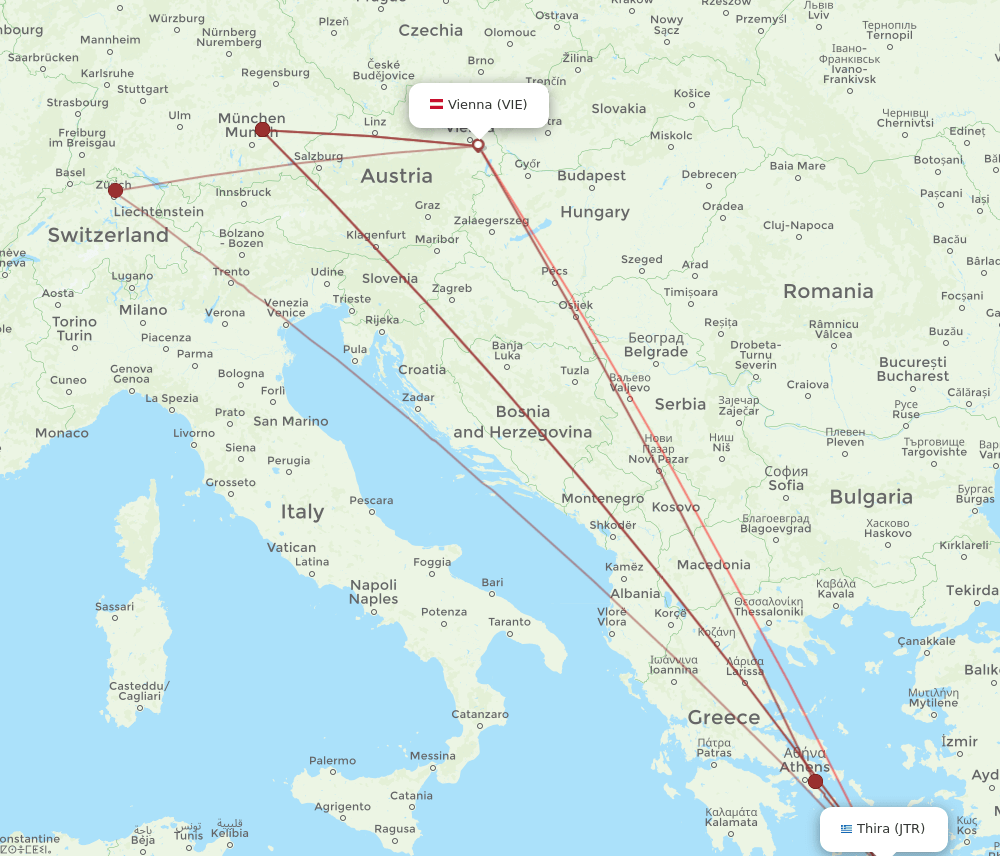 VIE-JTR flight routes