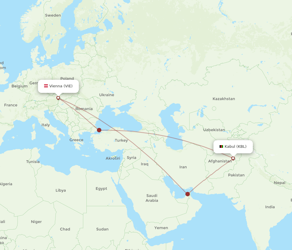 VIE-KBL flight routes