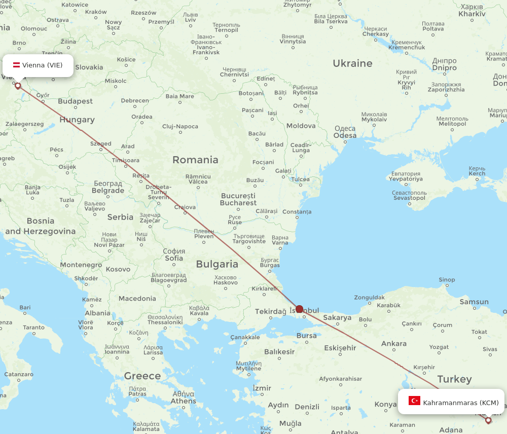 VIE-KCM flight routes