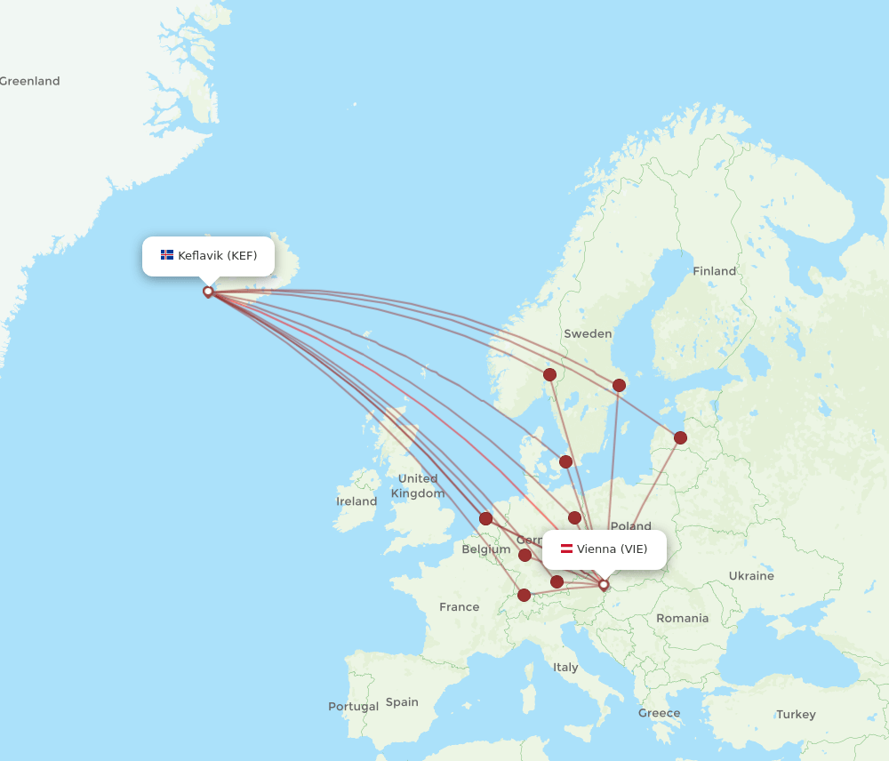 VIE-KEF flight routes