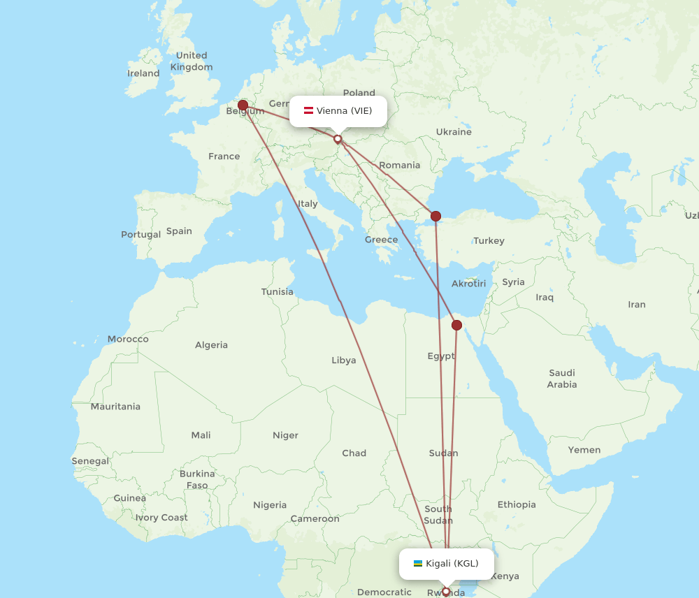 VIE-KGL flight routes