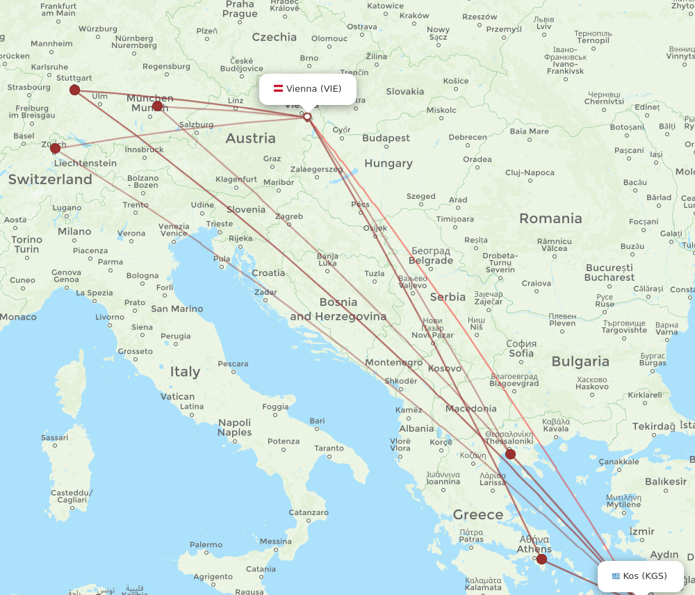 VIE-KGS flight routes