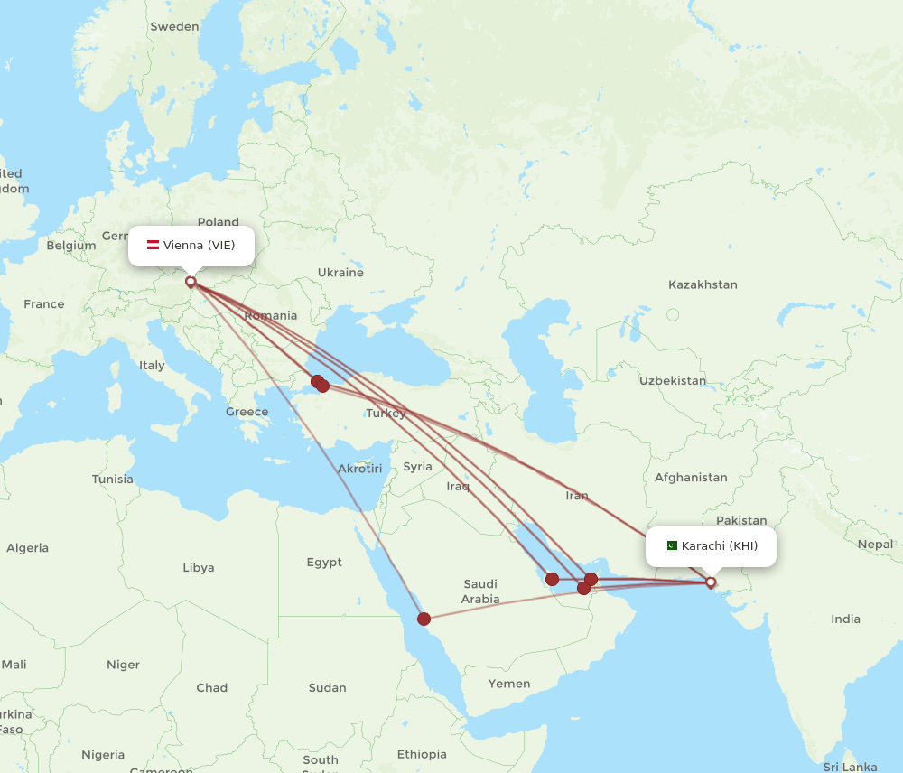 VIE to KHI flights and routes map