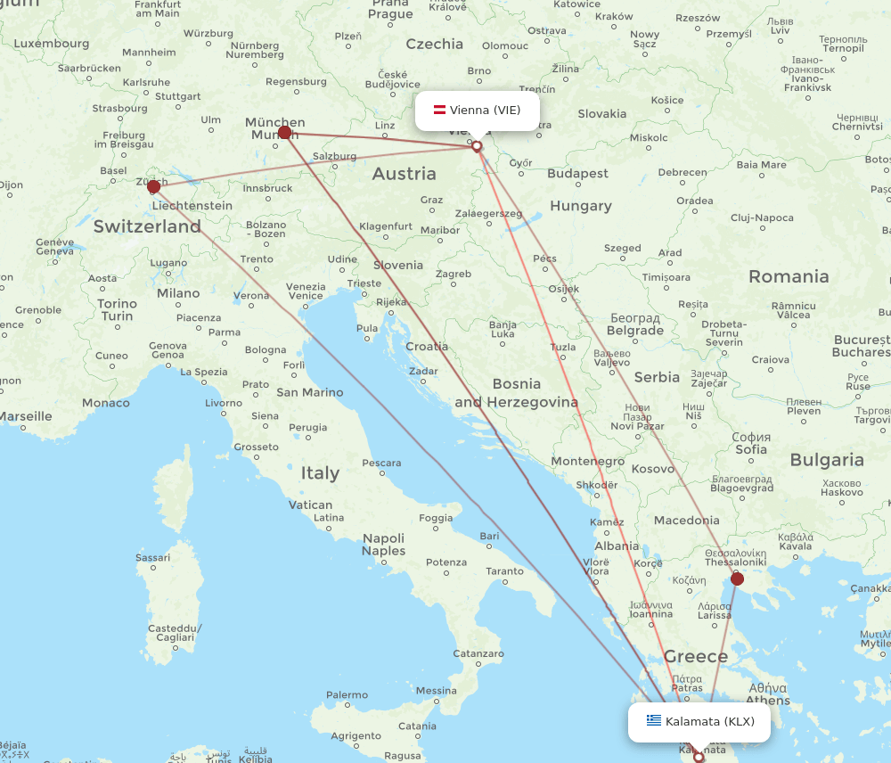 VIE-KLX flight routes