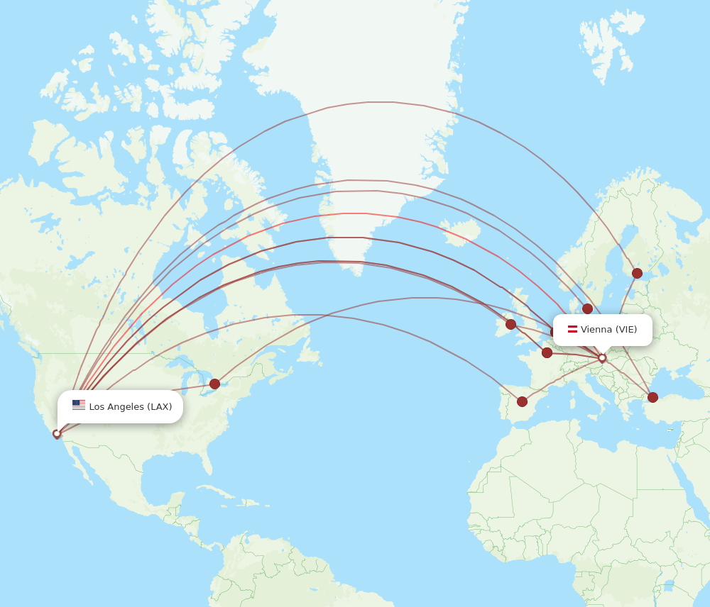 VIE-LAX flight routes