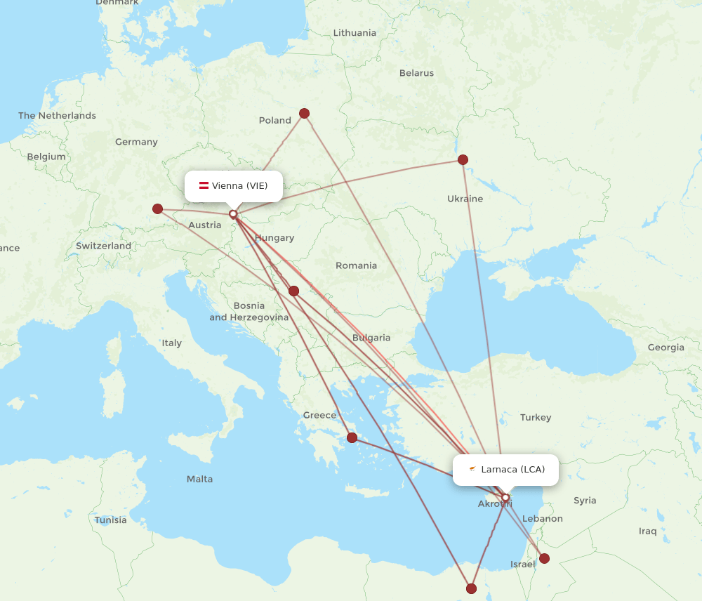 VIE to LCA flights and routes map