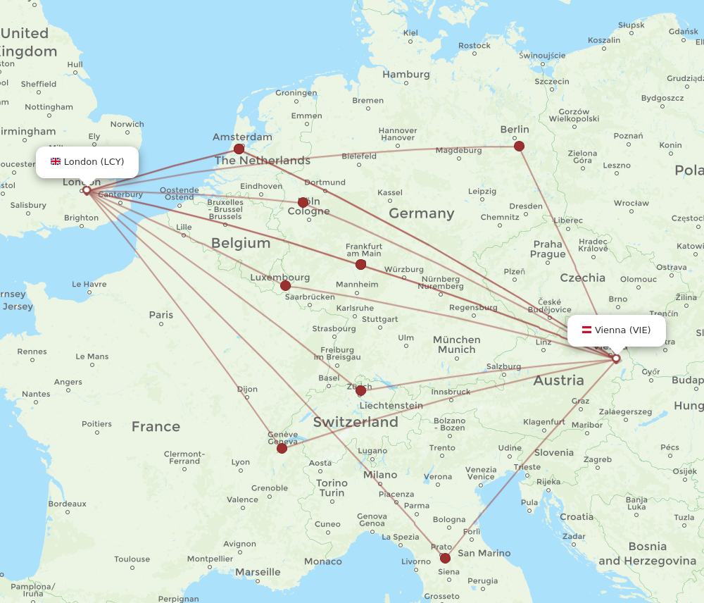 VIE to LCY flights and routes map