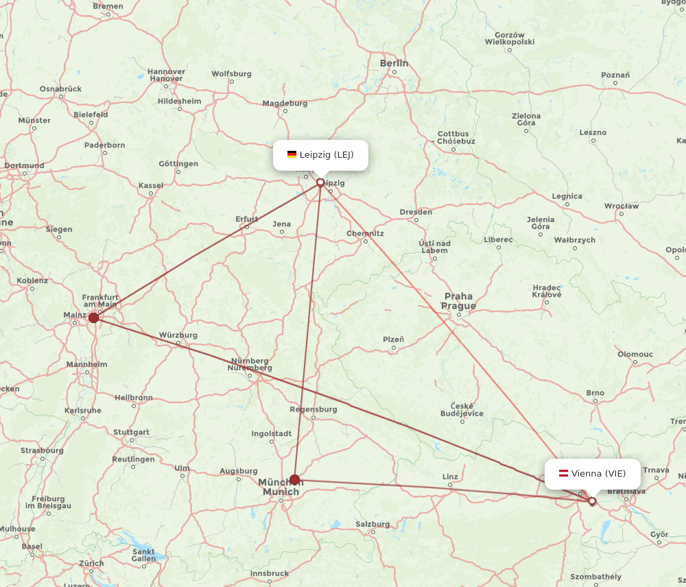 VIE to LEJ flights and routes map