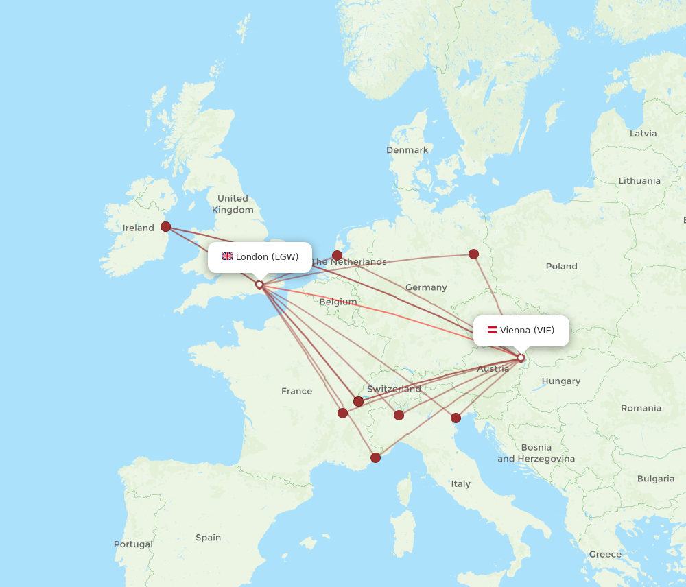VIE to LGW flights and routes map