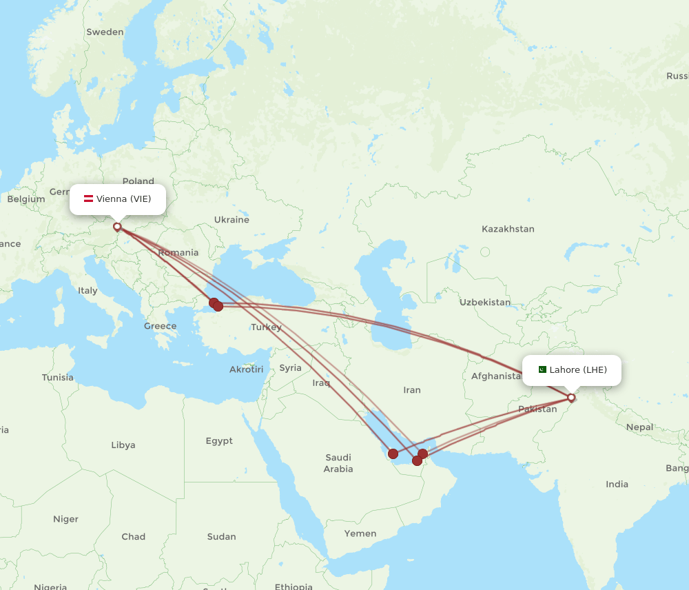 VIE-LHE flight routes