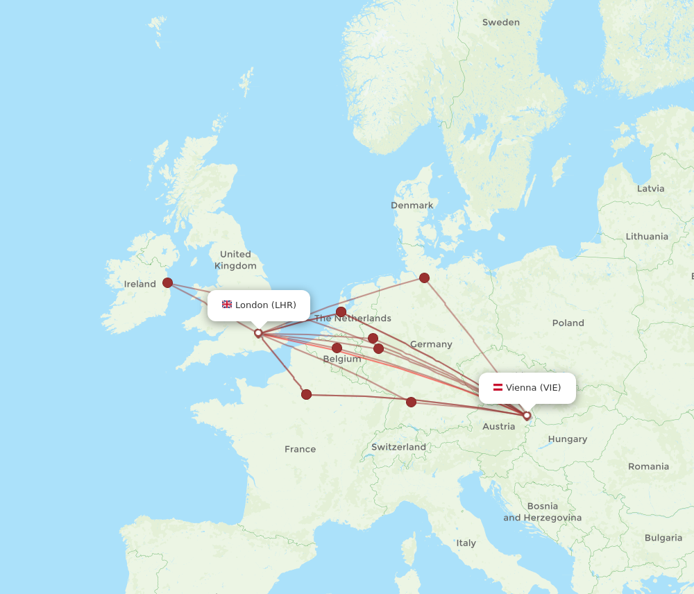 VIE to LHR flights and routes map
