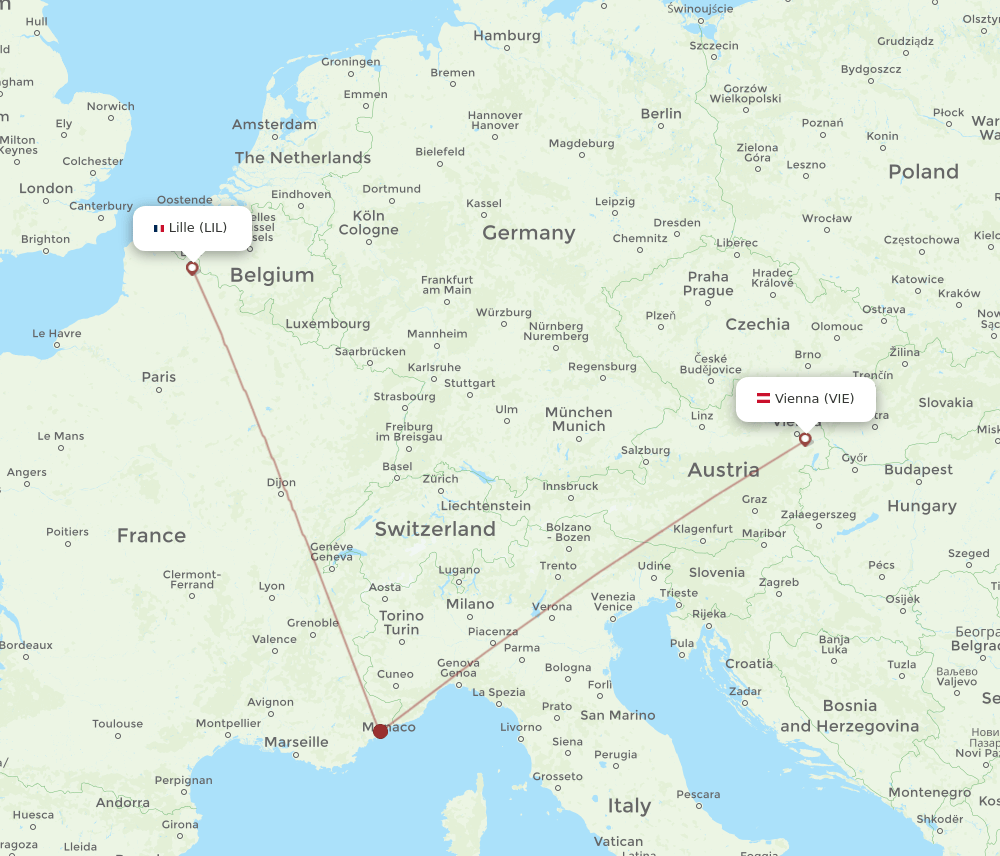 Vienna - Lille route map and flight paths