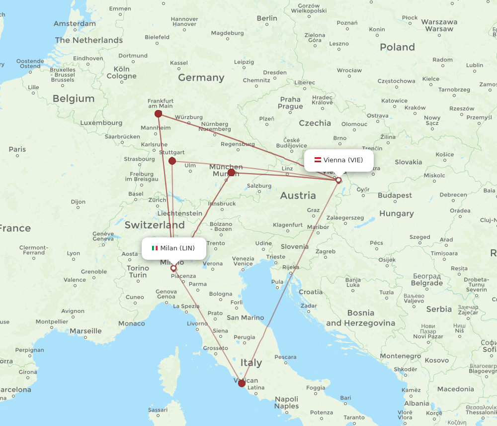 VIE to LIN flights and routes map