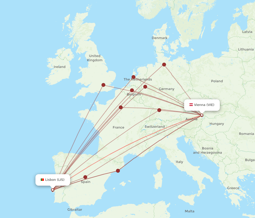 VIE to LIS flights and routes map