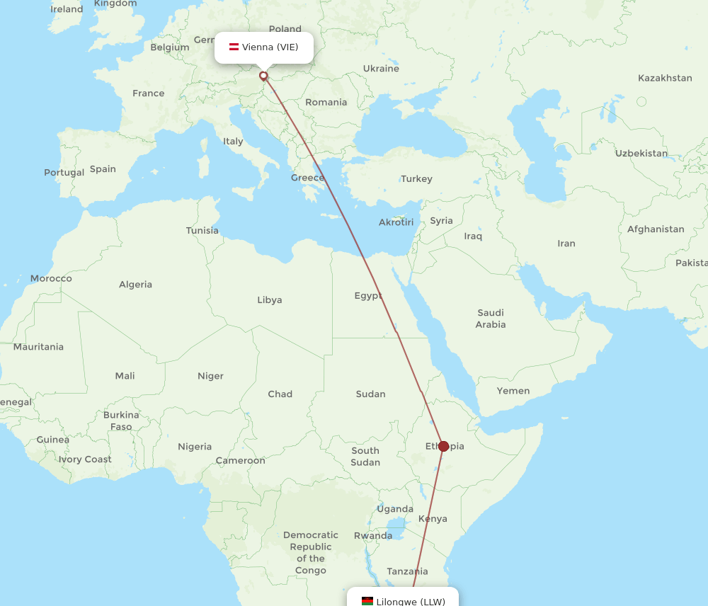 VIE-LLW flight routes
