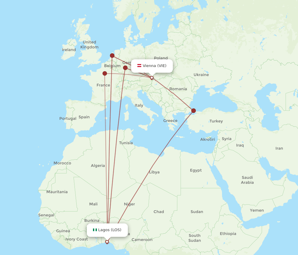 VIE-LOS flight routes