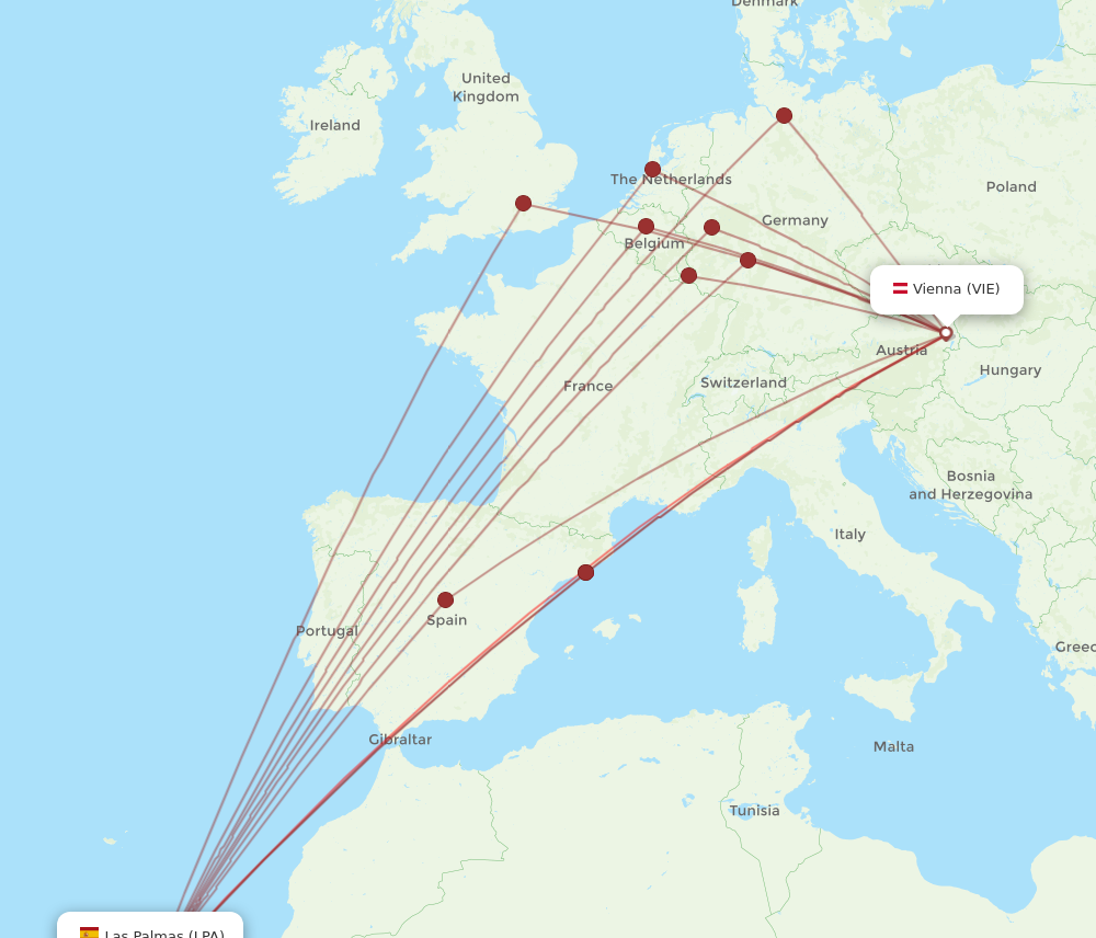 VIE to LPA flights and routes map