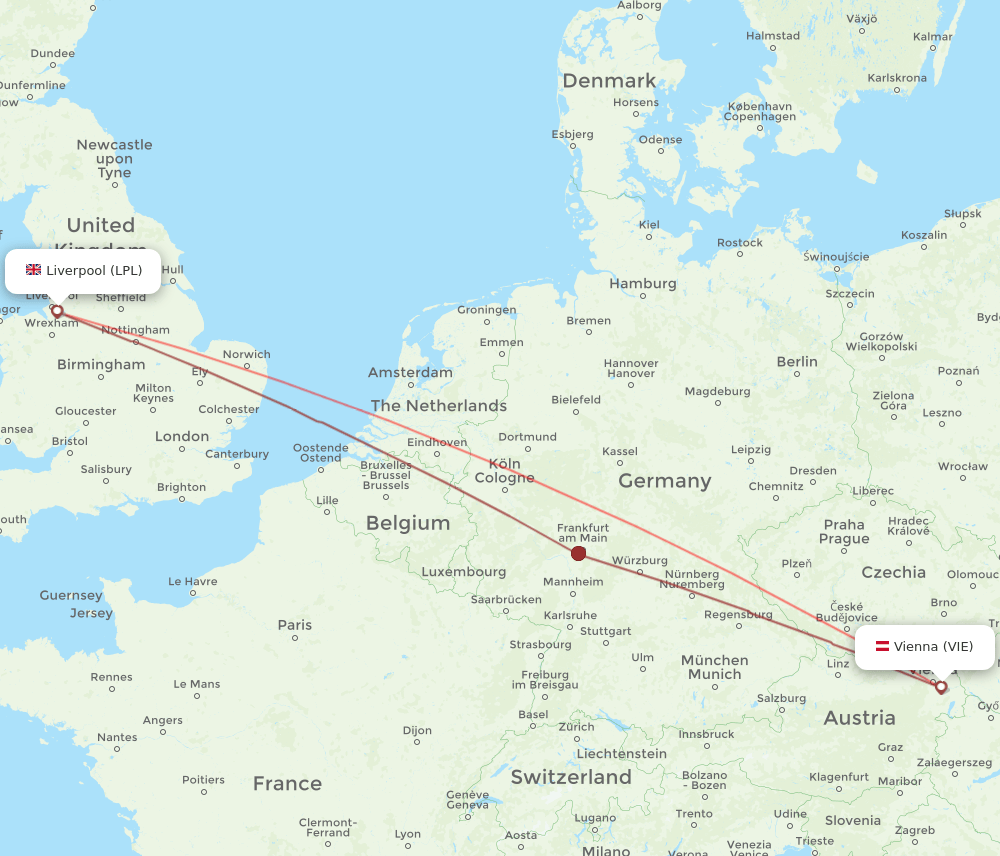 Vienna - Liverpool route map and flight paths
