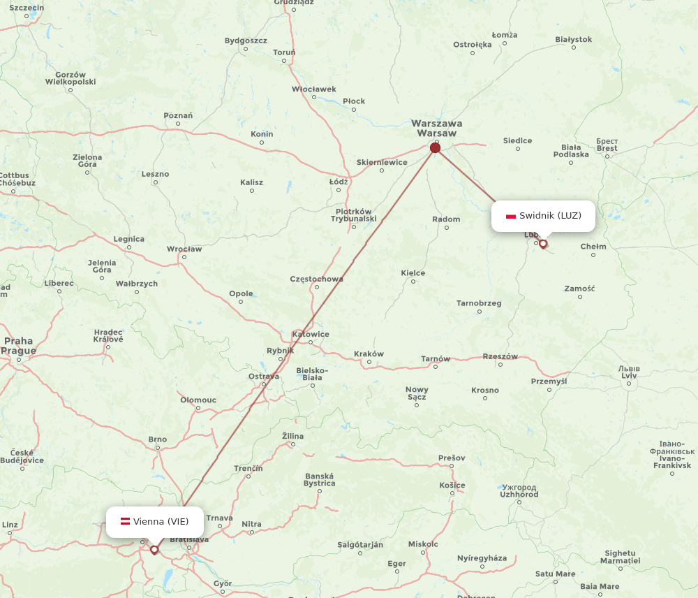 VIE to LUZ flights and routes map