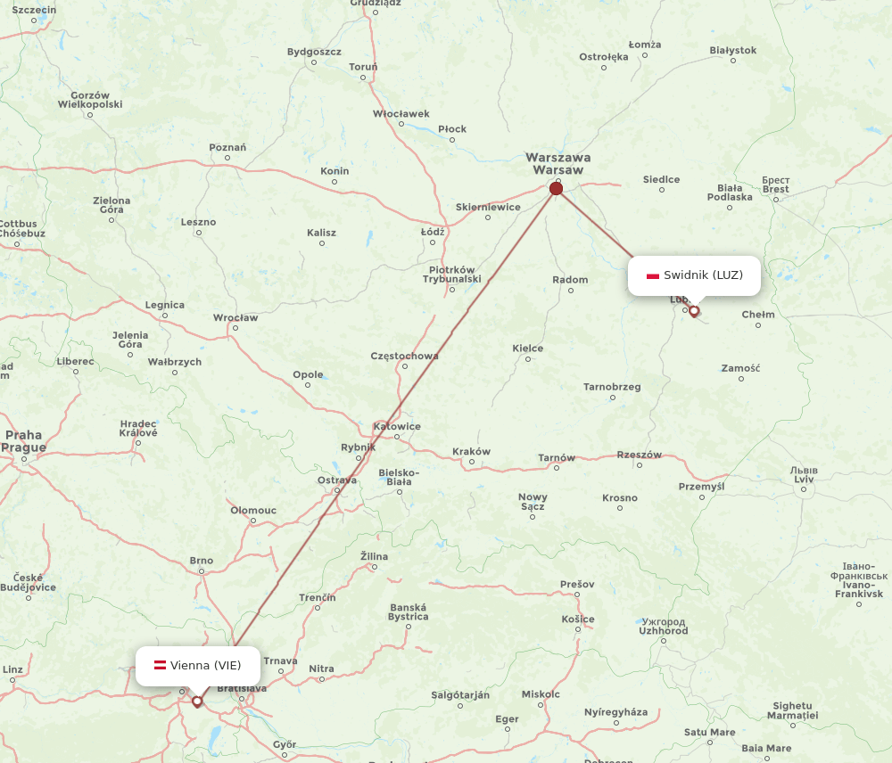 Vienna - Swidnik route map and flight paths