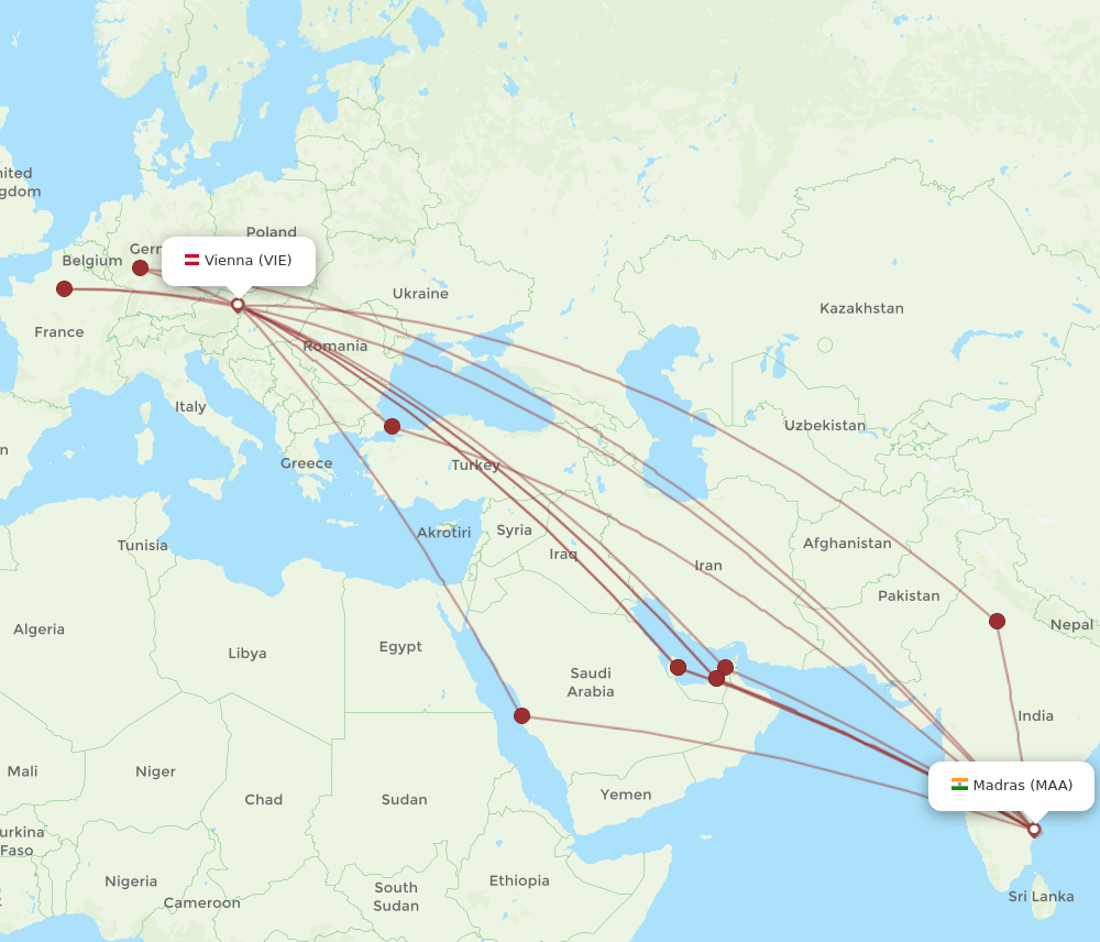 VIE-MAA flight routes